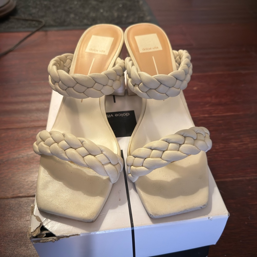 Dolce Vita Cream Braided Heels - Picture 1 of 5